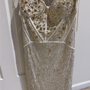 Arden B Strapless White Dress with Gold Accents